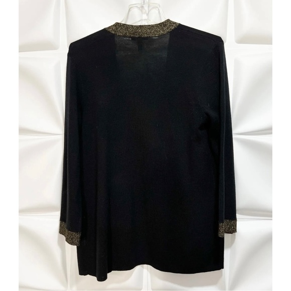 Eileen Fisher Womens Sz PM P M Black Gold ITALIAN Wool Cardigan Tassel Scarf Set - Picture 8 of 16